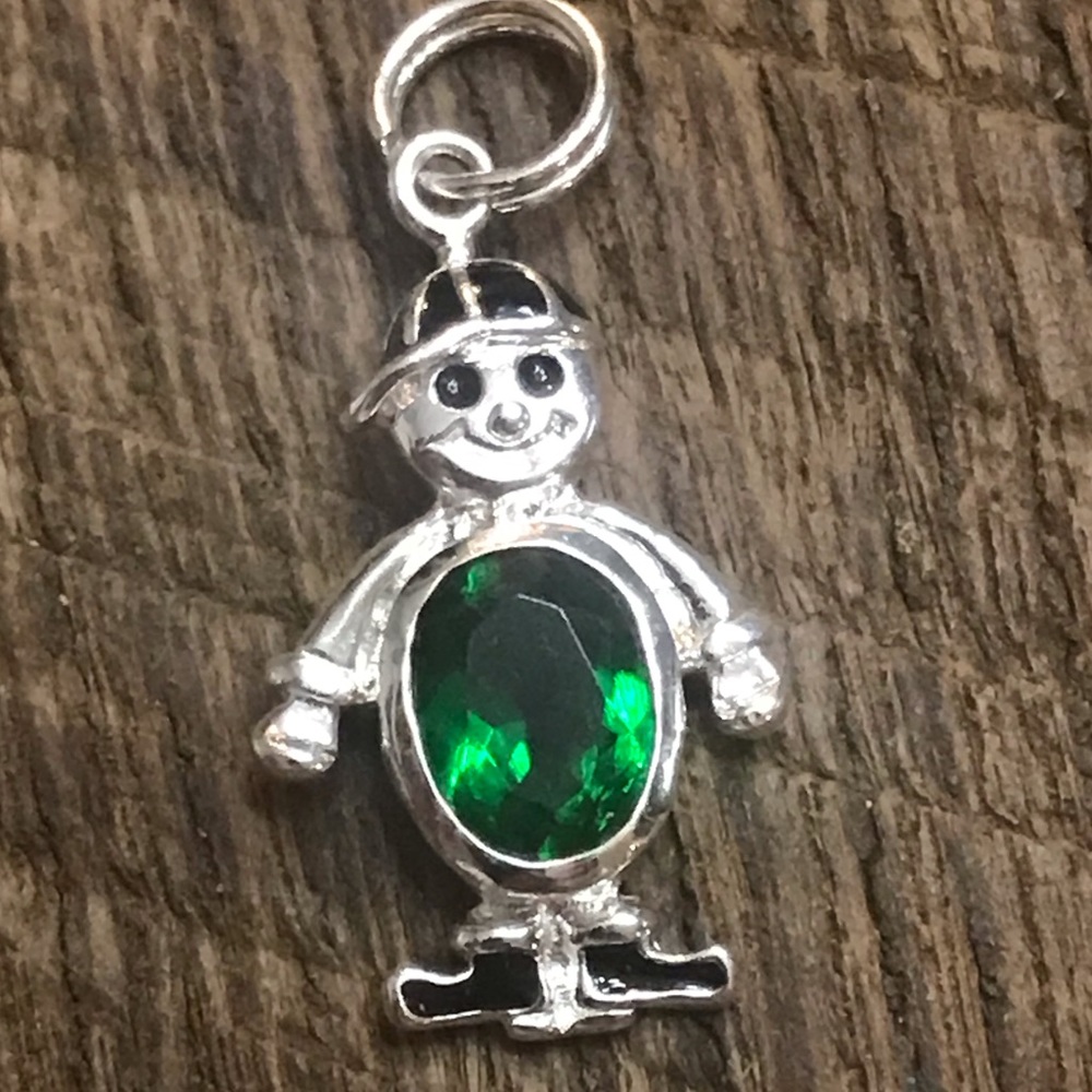 925 Sterling Silver Jezlaine (Vintage?) Green Stone (May?) Boy Charm